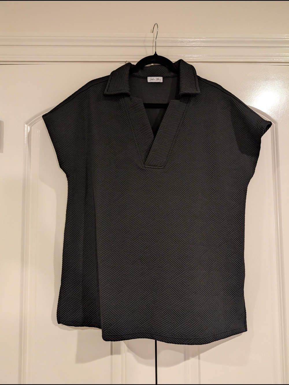 Adeline Black Textured V-Neck Cap Sleeve Top by Adeline